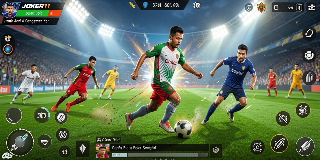 Tampilan gameplay JOKER11 yang menegangkan dan penuh aksi sepak bola.
