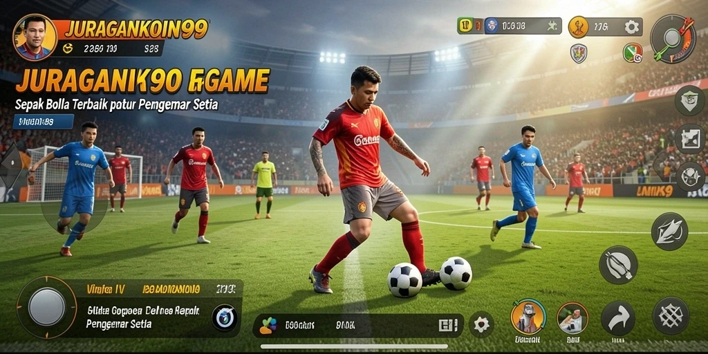 Tampilan gameplay JURAGANKOIN99 yang penuh aksi dan strategi sepak bola.
