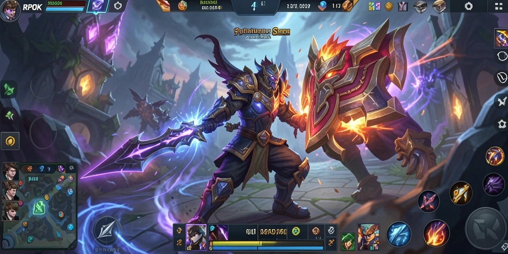 Screenshot gameplay RPOK yang menampilkan aksi pertempuran intens MOBA.