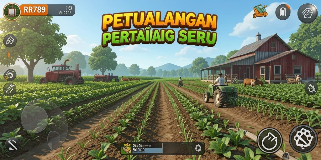 Tampilan gameplay seru di dunia pertanian yang luas.