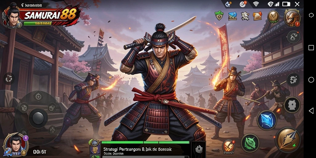 Tangkapan layar SAMURAI88 menampilkan aksi pertempuran strategi yang mendebarkan.